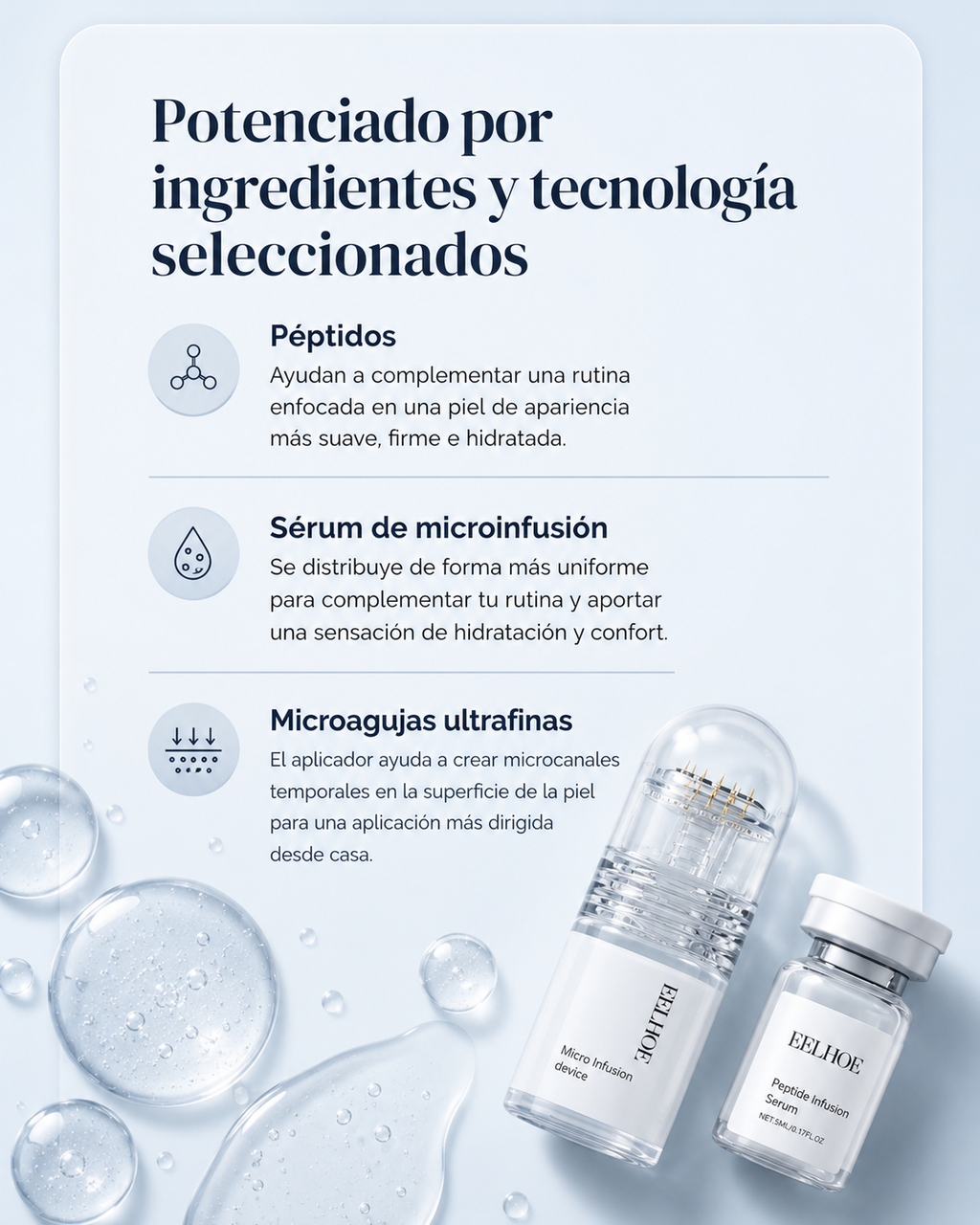 Sistema de microinfusión facial con ácido hialurónico + péptidos