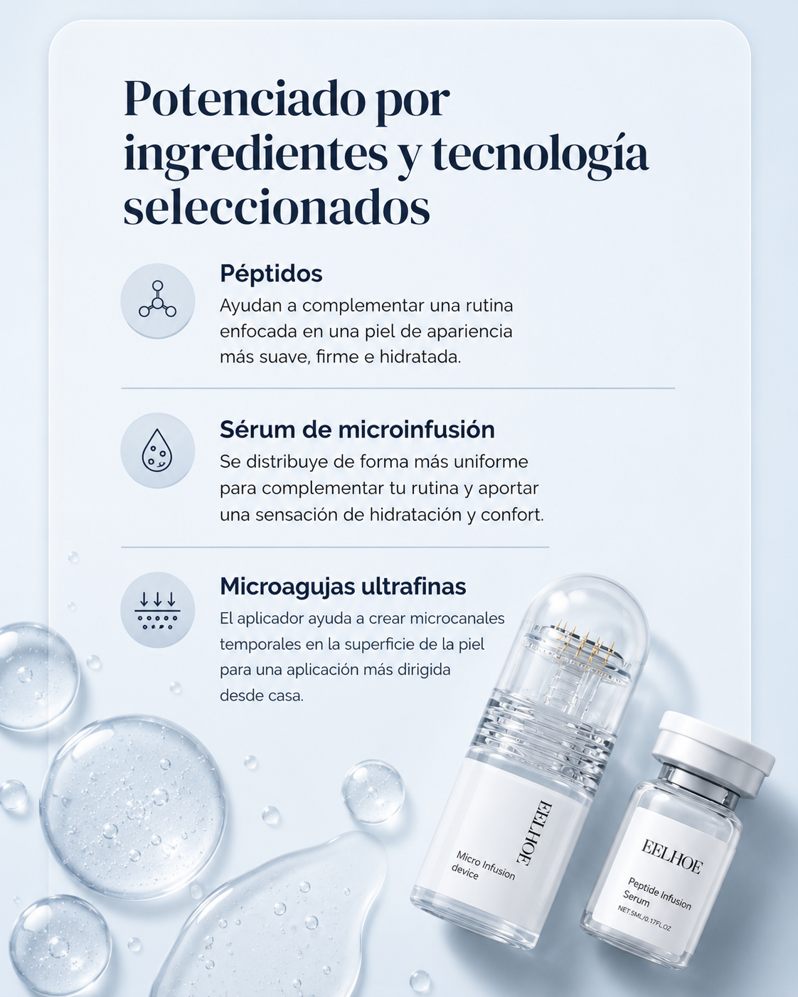 Sistema de microinfusión facial con ácido hialurónico + péptidos